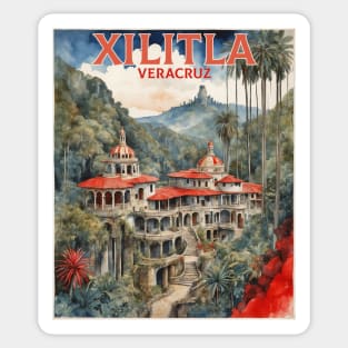 Xilitla San Luis Potosi Mexico Watercolor Vintage Tourism Sticker